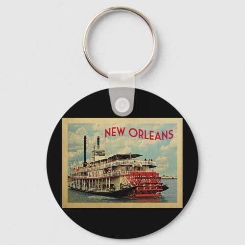 New Orleans Louisiana River Boat Vintage Travel Keychain