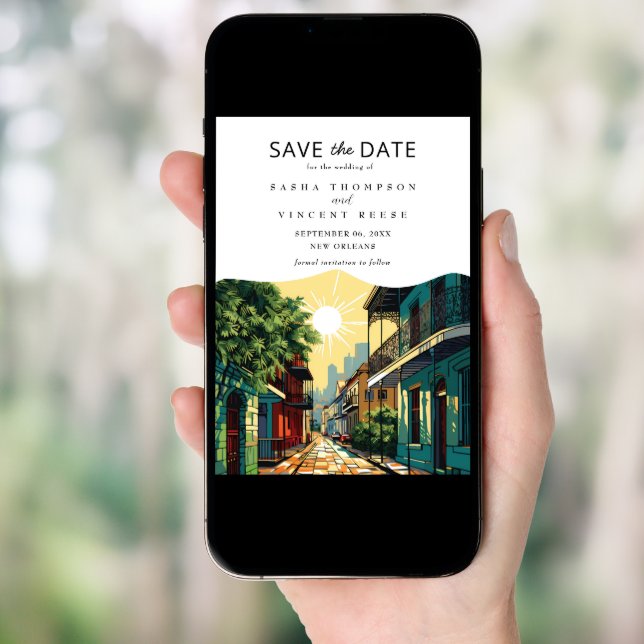 New Orleans Louisiana Save The Date Retro Invitation (Front Digital)