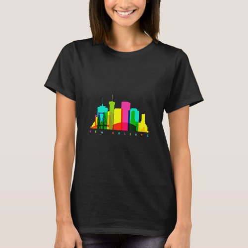 New Orleans Louisiana Skyline Colorful American Ci T_Shirt