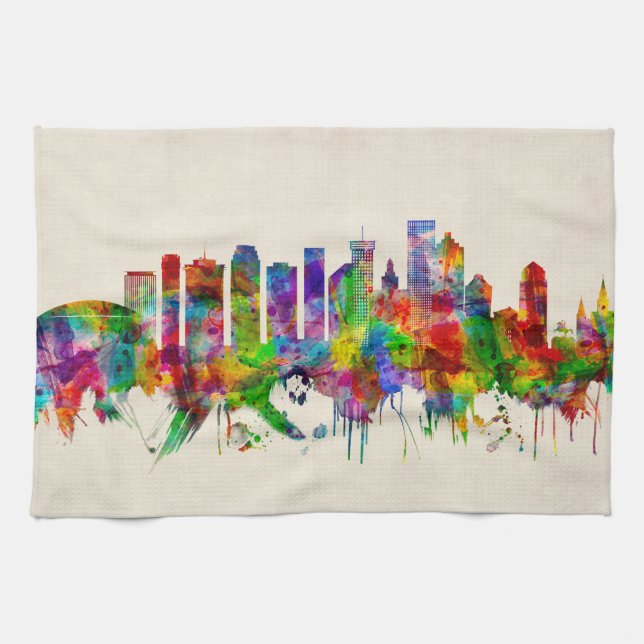 New Orleans Louisiana Skyline Kitchen Towel (Horizontal)