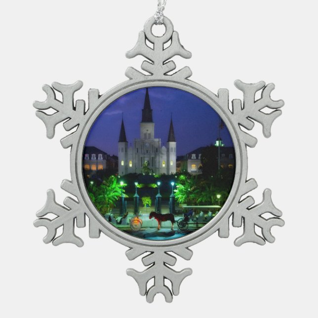 New Orleans Louisiana Snowflake Pewter Christmas Ornament (Front)