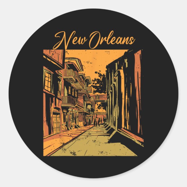 New Orleans Louisiana Souvenir Bourbon Street  Classic Round Sticker (Front)