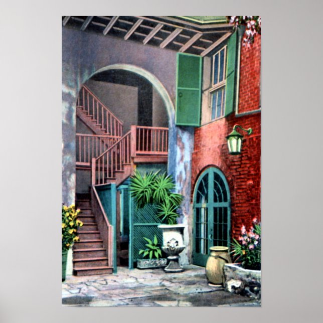 New Orleans Louisiana Spanish Courtyard 1920 Poster (Front)