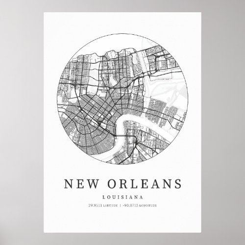 New Orleans Louisiana Street Layout Map Poster