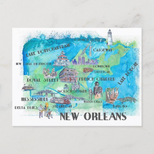 New Orleans Louisiana Travel Map  Postcard
