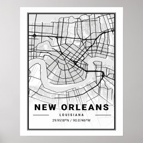 New Orleans Louisiana USA Travel City Map Poster