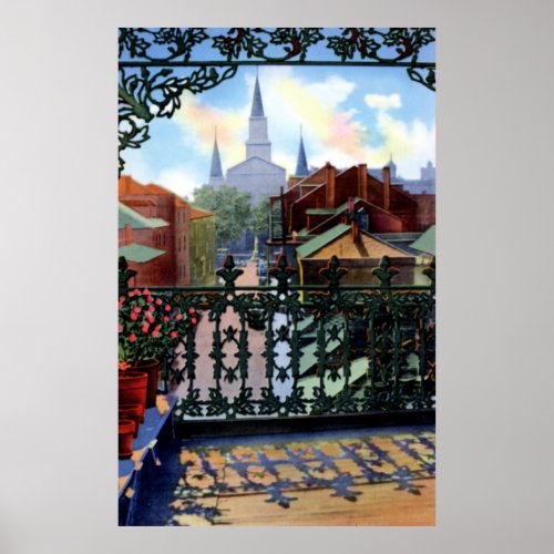 New Orleans Louisiana Vieux Carre Balcony Scene Poster