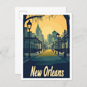 New Orleans Louisiana Vintage Travel Illustration Postcard