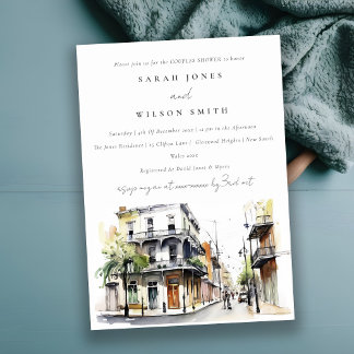 New Orleans Louisiana Watercolor Couples Shower Invitation