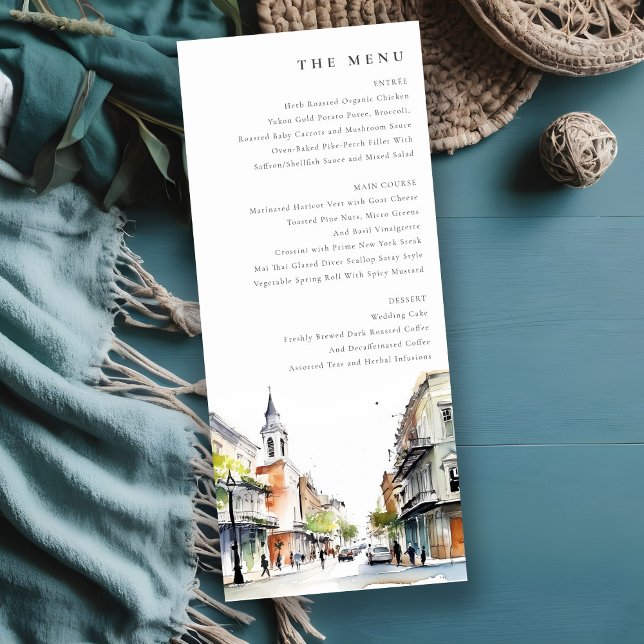 New Orleans Louisiana Watercolor Wedding Menu Invitation (Creator Uploaded)