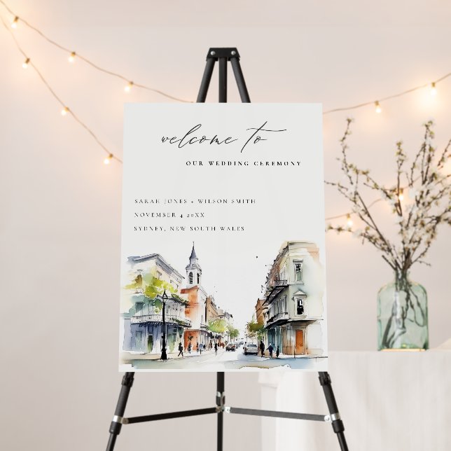 New Orleans Louisiana Watercolor Wedding Welcome Foam Board (In Situ (Stand))