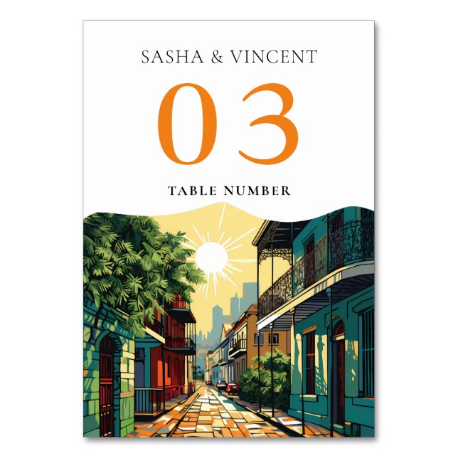 New Orleans Louisiana Wedding Retro Table Number (Front)