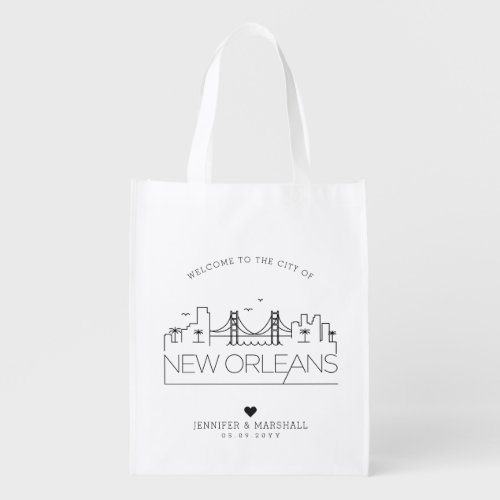 New Orleans Louisiana Wedding  Stylized Skyline Grocery Bag