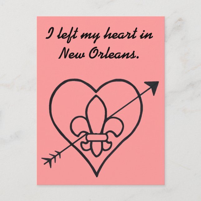 New Orleans Love Heart & Fleur De Lis Postcard (Front)