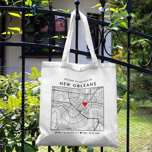 New Orleans Love Locator City Map Wedding Welcome Tote Bag