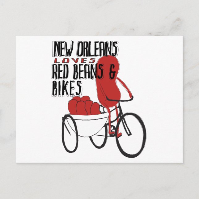 New Orleans Loves Red Beans and Bikes Postcard (Front)
