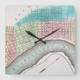New Orleans Map, 1837 Square Wall Clock