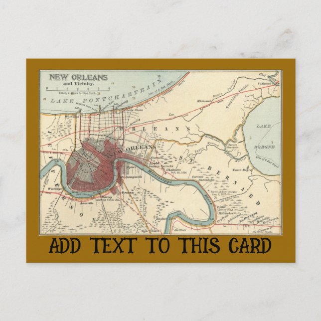 New Orleans Map 1900 Postcard (Front)