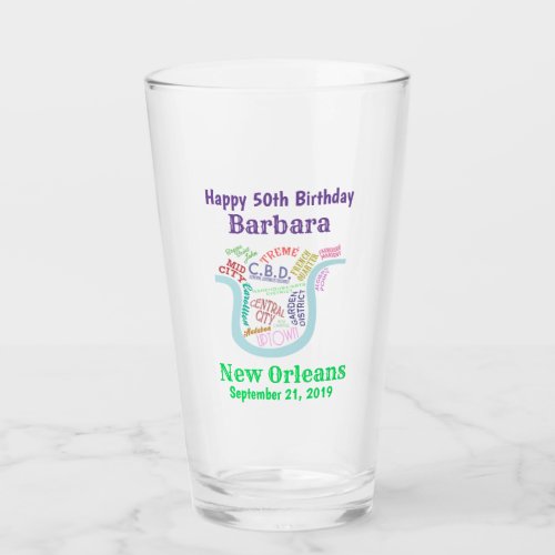 New Orleans Map Birthday Party Favor Beer Pint Glass