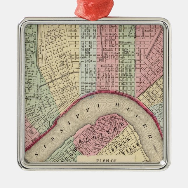New Orleans Map by Mitchell Metal Ornament (Front)