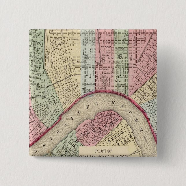 New Orleans Map by Mitchell Pinback Button (Front)
