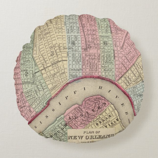 New Orleans Map by Mitchell Round Pillow (Front)