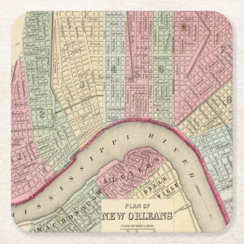 New Orleans Map by Mitchell Square Paper Coaster