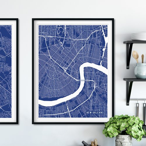 New Orleans Map Navy Blue Minimalist City Map Poster