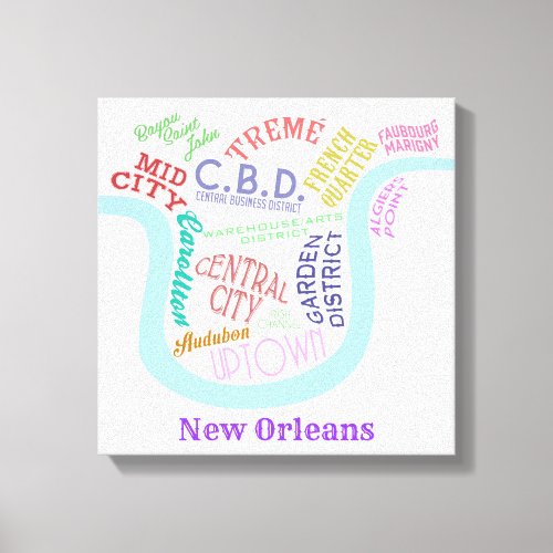 New Orleans Map Nola Neighborhoods Word Typography Canvas Print