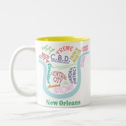 New Orleans Map Nola Neighborhoods Word Typography Two_Tone Coffee Mug