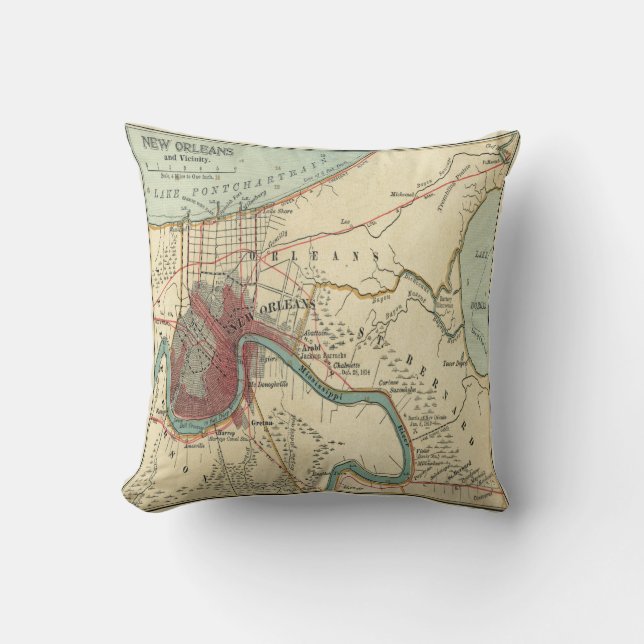 New Orleans Map Throw Pillow (Front)