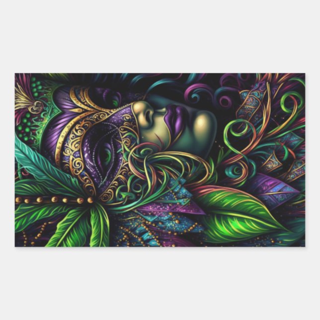 New Orleans Mardi Gras Abstract Art Rectangular Sticker (Front)