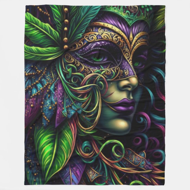 New Orleans Mardi Gras Abstract Fleece Blanket (Front)