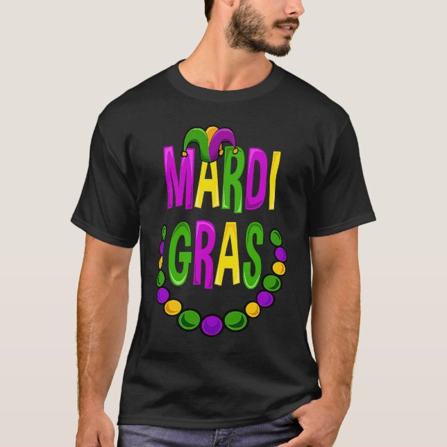 New Orleans Mardi Gras Beads  Fat Tuesday Carnival T-Shirt (Front)