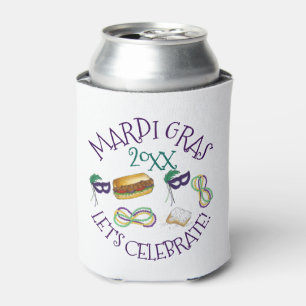 New Orleans Mardi Gras Beignet Beads Mask Po'Boy Can Cooler