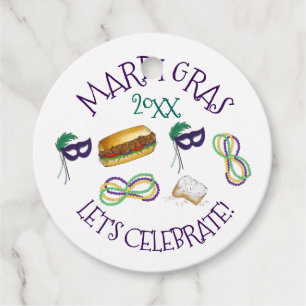 New Orleans Mardi Gras Beignet Beads Mask Po'Boy Favor Tags