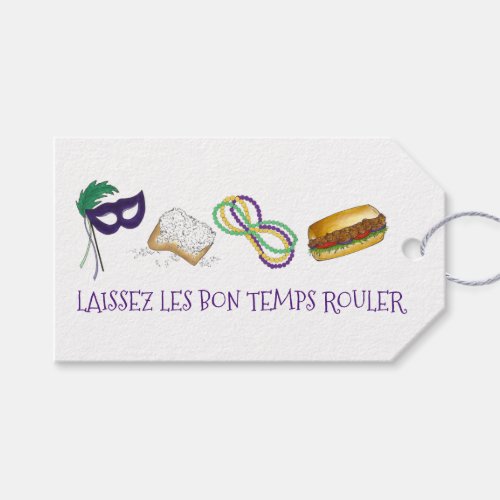 New Orleans Mardi Gras Beignet Beads Mask PoBoy Gift Tags