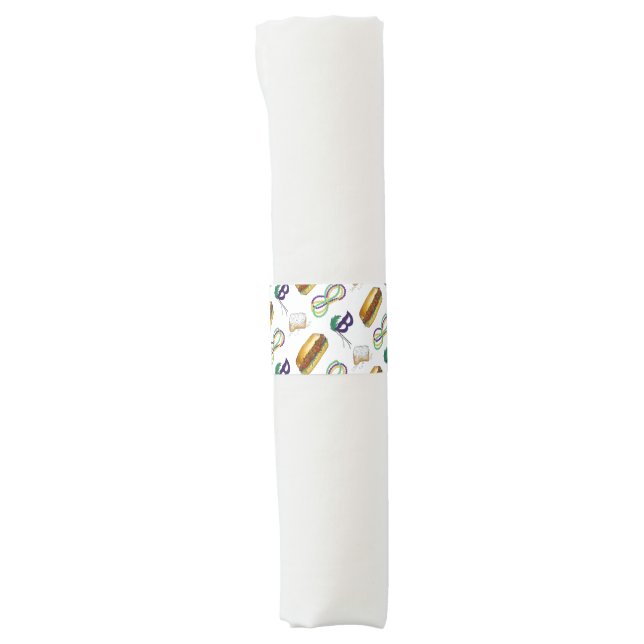New Orleans Mardi Gras Beignet Beads Mask Po'Boy Napkin Bands (Front)