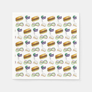 New Orleans Mardi Gras Beignet Beads Mask Po'Boy Napkins