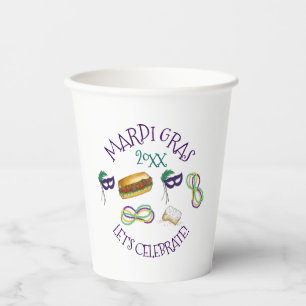 New Orleans Mardi Gras Beignet Beads Mask Po'Boy Paper Cups