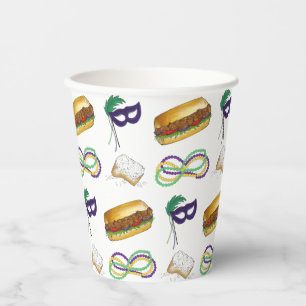 New Orleans Mardi Gras Beignet Beads Mask Po'Boy Paper Cups