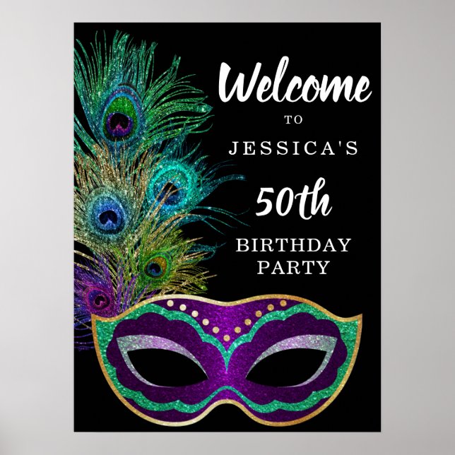 New Orleans Mardi Gras Birthday Party Welcome Sign (Front)