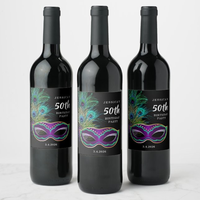 New Orleans Mardi Gras Birthday Party Wine Labels (Bottles)