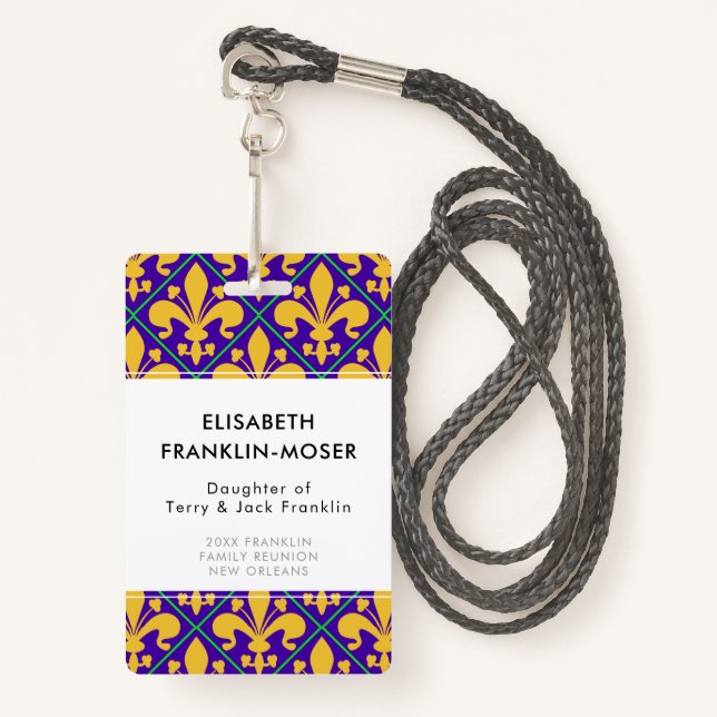 New Orleans Mardi Gras Family Reunion Badge (Front with Lanyard)