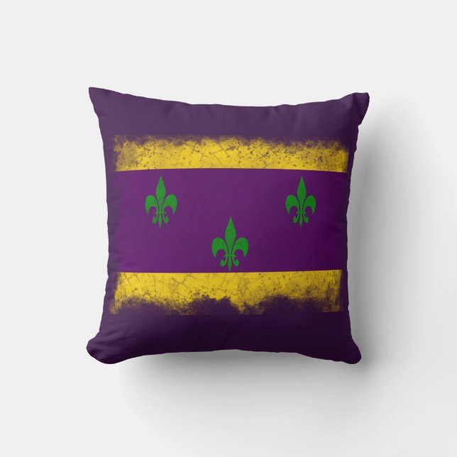 New Orleans Mardi Gras Flag Fat Tuesday Pillow (Front)