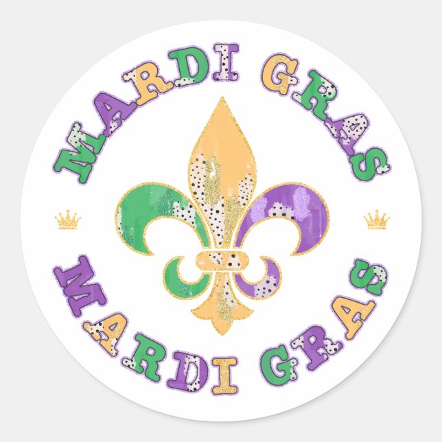 New Orleans Mardi Gras Fleur De Lis Classic Round Sticker (Front)