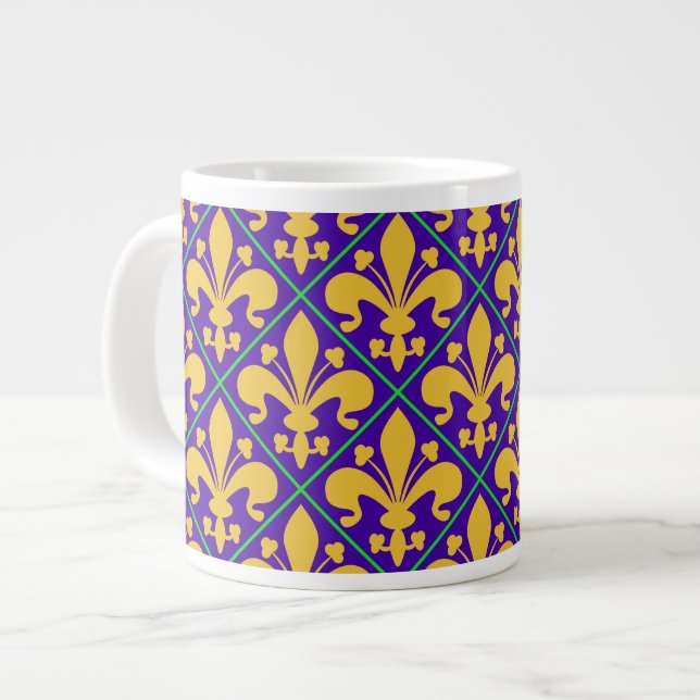 New Orleans Mardi Gras Fleur de Lis Large Coffee Mug (Front Left)