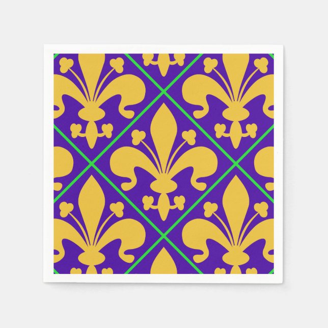 New Orleans Mardi Gras Fleur de Lis Paper Napkins (Front)