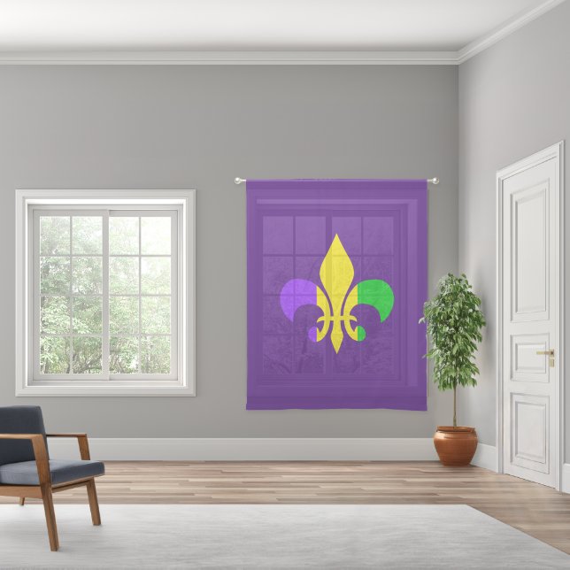 New Orleans Mardi Gras Fleur-de-Lis Sheer Curtains (Wide)