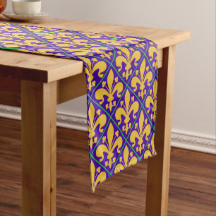New Orleans Mardi Gras Fleur de Lis Short Table Ru Medium Table Runner